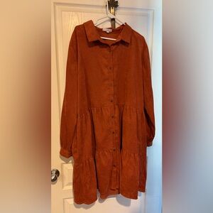 Love | Rust Colored Corduroy Long Sleeve Dress - Size 3XL